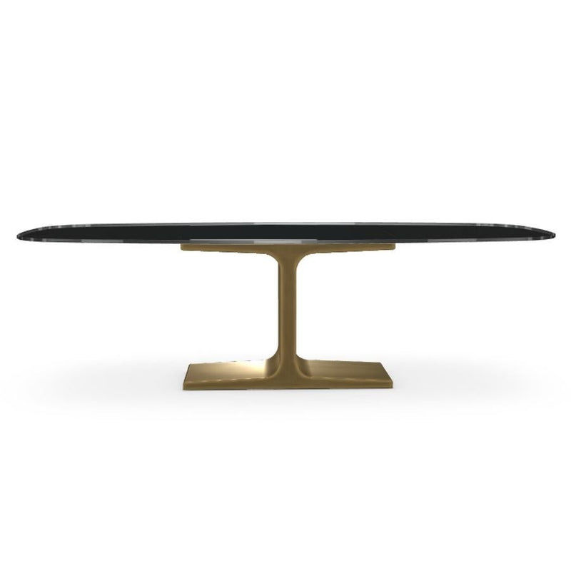 Royal, Dining Table Black Glass Top on Brass Base