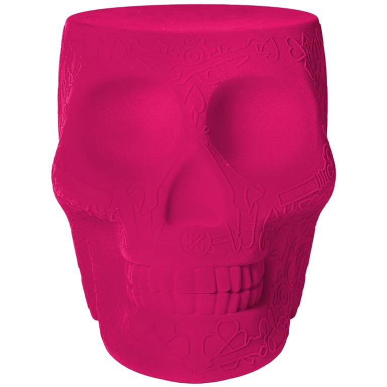 Mexico Pink Velvet Skull Stool/Side Table