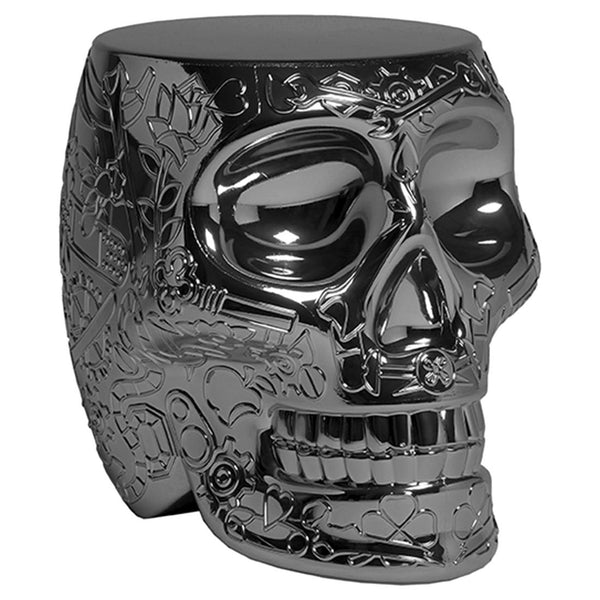 Mexico Black Titanium Metallic Skull Stool/Side Table