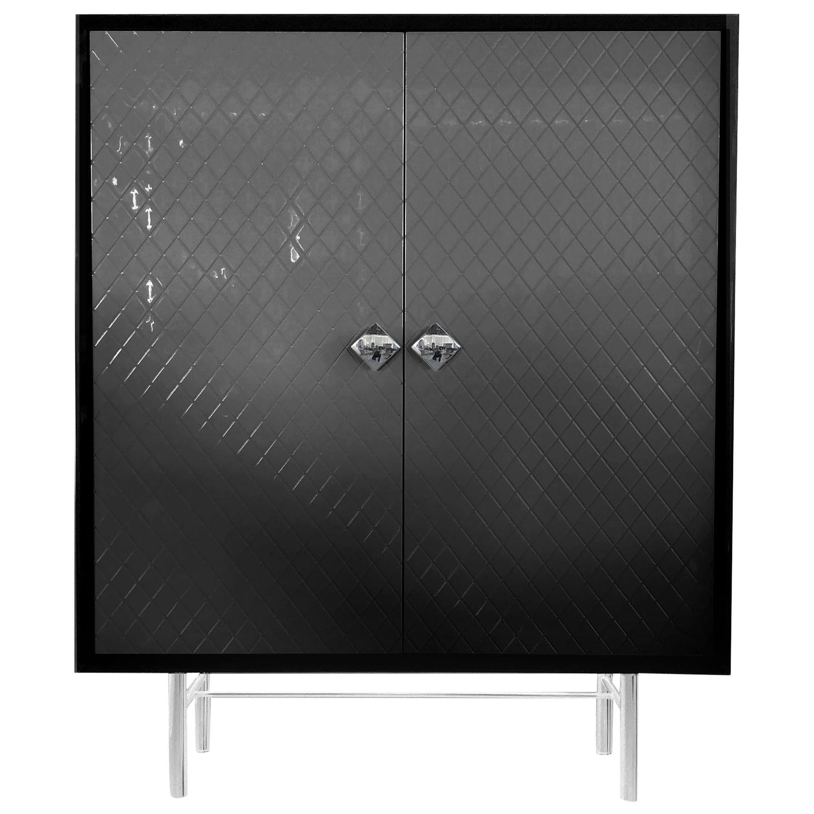 Black Quilted Lacquer Bar/Cabinet| Collectioni