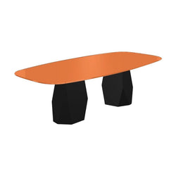 Menhir Two Bases, Dining Table with Orange Glass Top on Black Metal Base