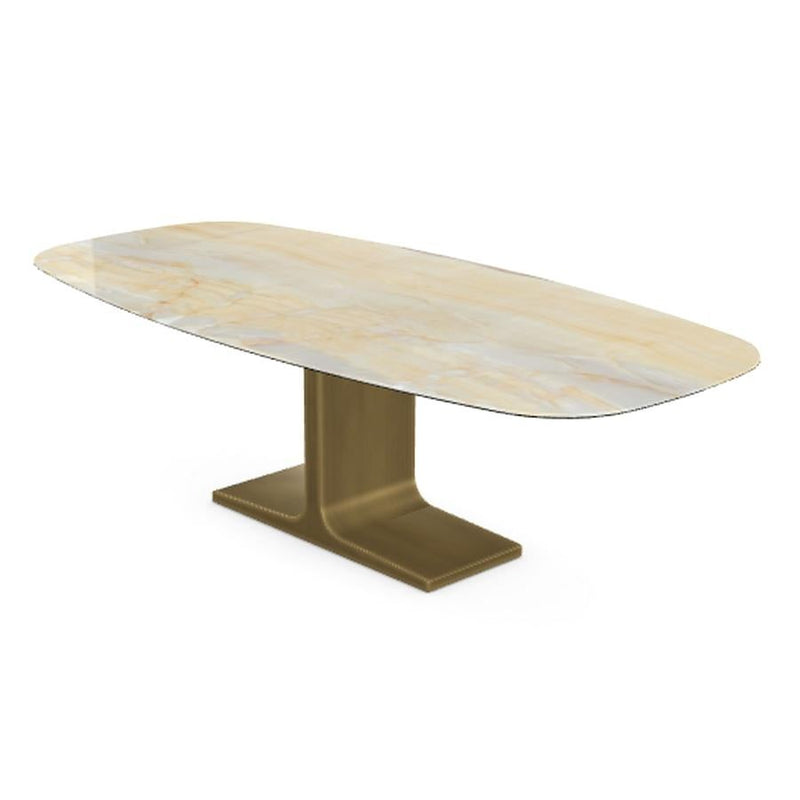 Royal, Dining Table Gold Onyx Ceramic Top on Brass Base