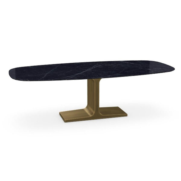 Royal, Dining Table Marquina Ceramic Top on Brass Base