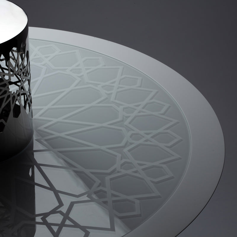 Arabesque White Frosted Glass Tea Table
