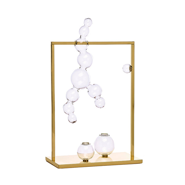 Bubble Vase Glass Sculpture with Brass Frame