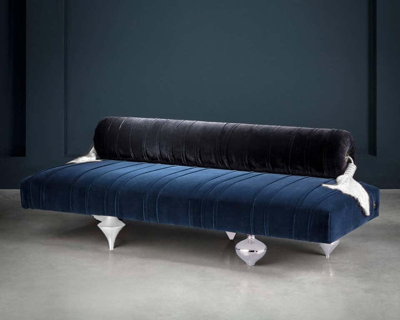 Upholstered Blue Velvet Lounge Sofa