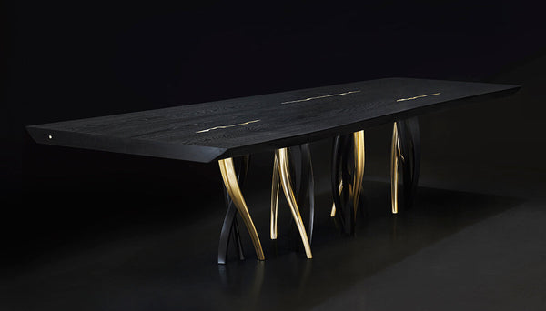 Black and Gold Ash Wood Dining Table