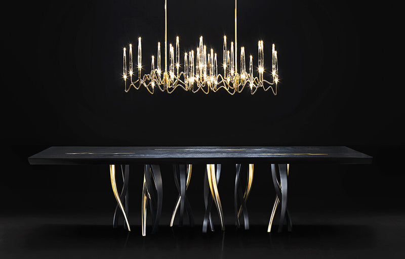 Black and Gold Ash Wood Dining Table