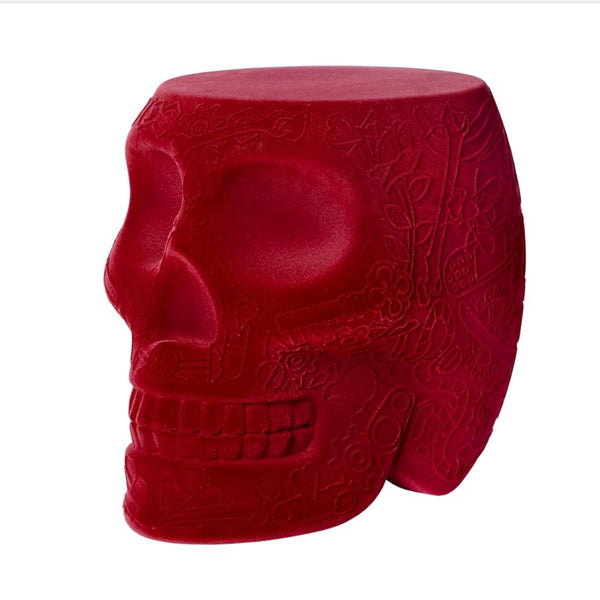 Mexico Red Velvet Skull Stool/Side Table