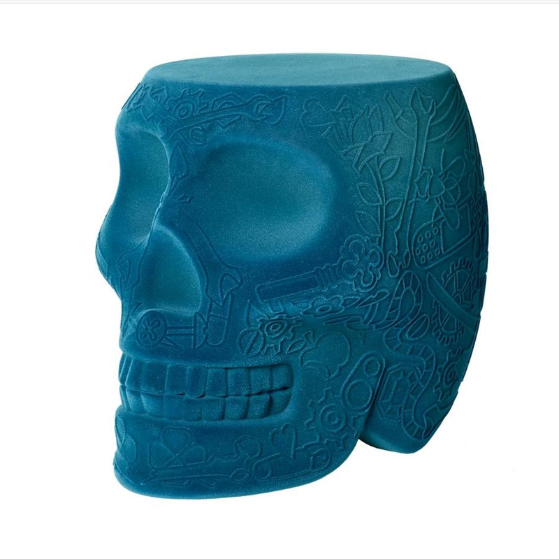 Mexico Blue Velvet Skull Stool/Side Table