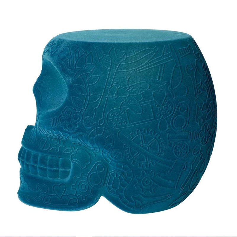 Mexico Blue Velvet Skull Stool/Side Table