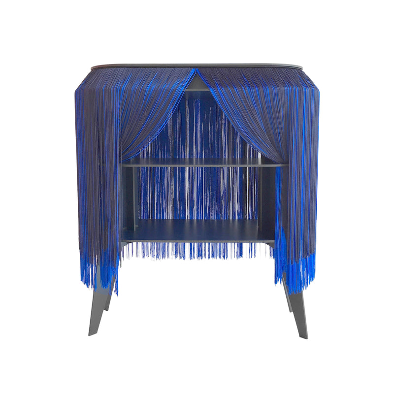 Blue Fringe Side Table / Nightstand