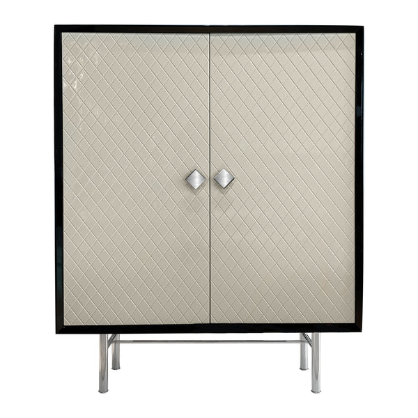Beige Quilted Lacquer Bar/Cabinet