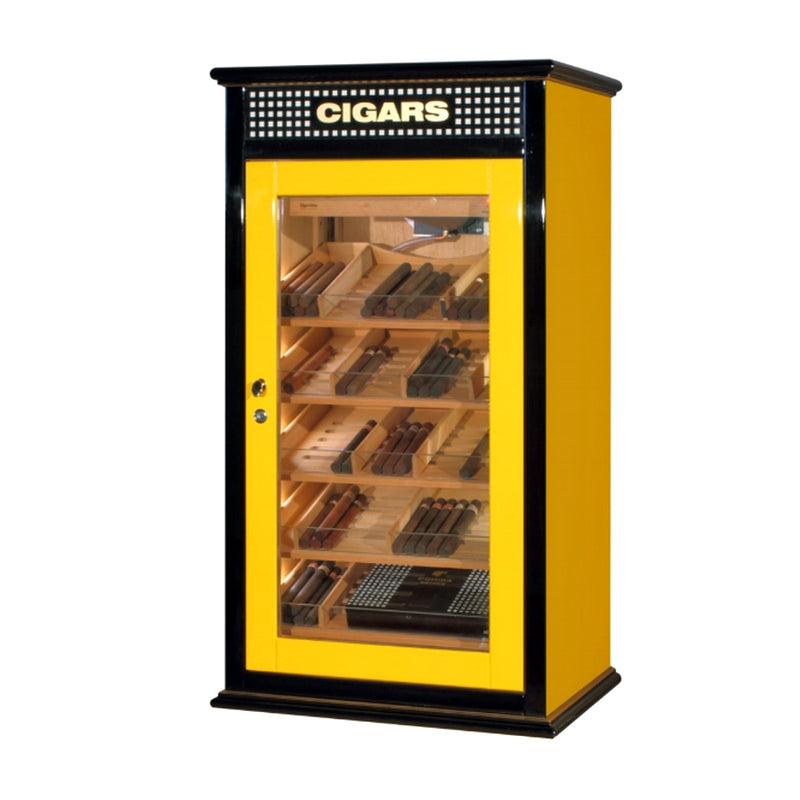 Freestanding Yellow / Black Spanish Cedar Cigar Humidor