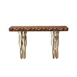 Walnut Console Table Gold-Plated Brass Legs Il Pezzo Mancante
