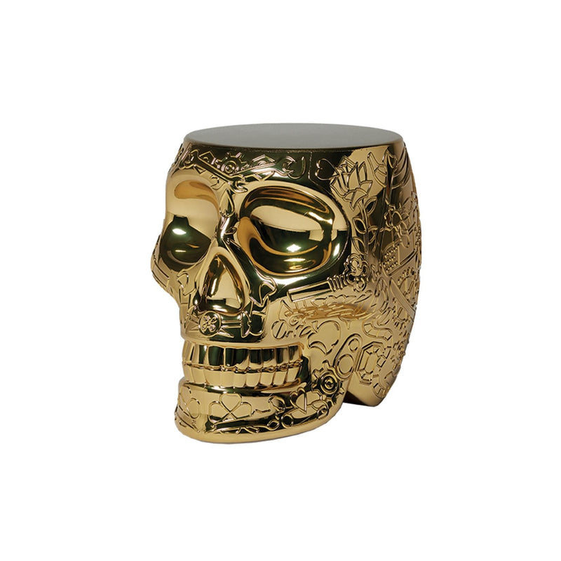 Mexico Gold Metallic Skull Stool/Side Table