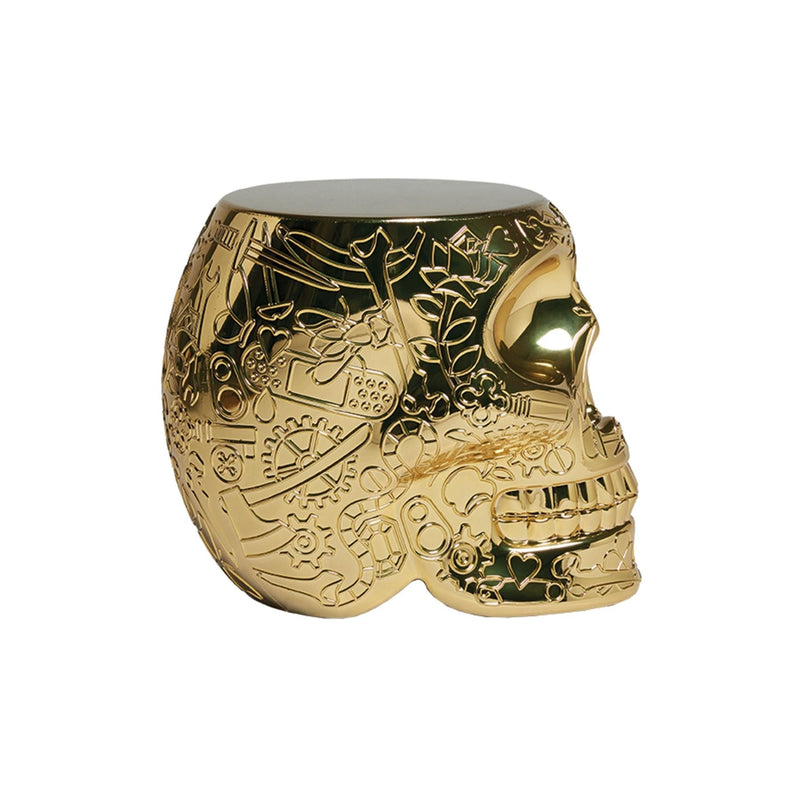 Mexico Gold Metallic Skull Stool/Side Table