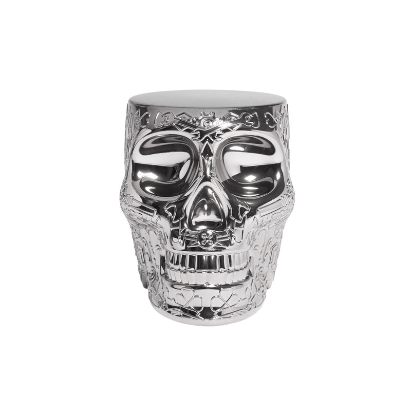 Mexico Silver Metallic Skull Stool/Side Table