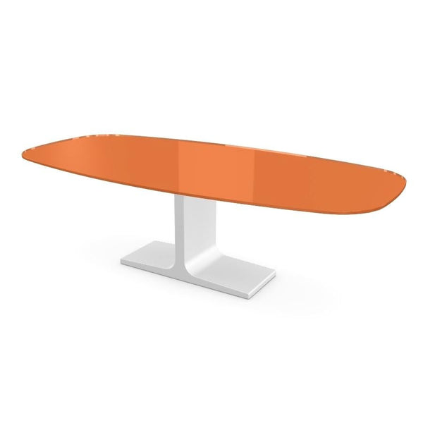 Century, Dining Table Orange Glass Top on Metal Base