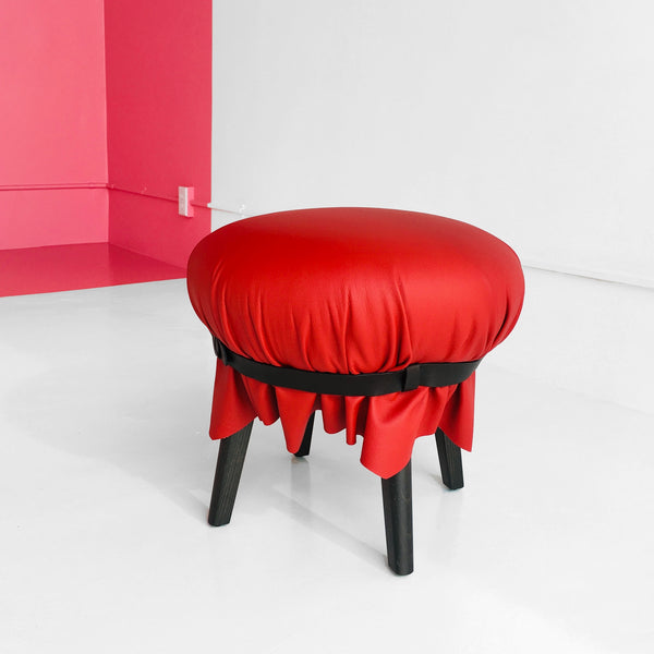 Red Leather Popit Pouf