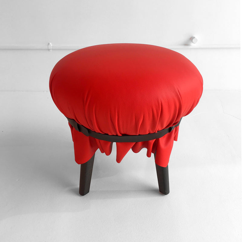 Red Leather Popit Pouf