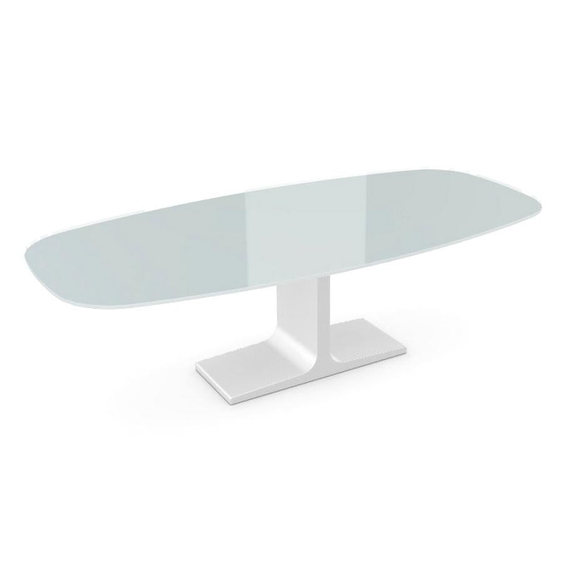 Century, Dining Table White Glass Top on Metal Base